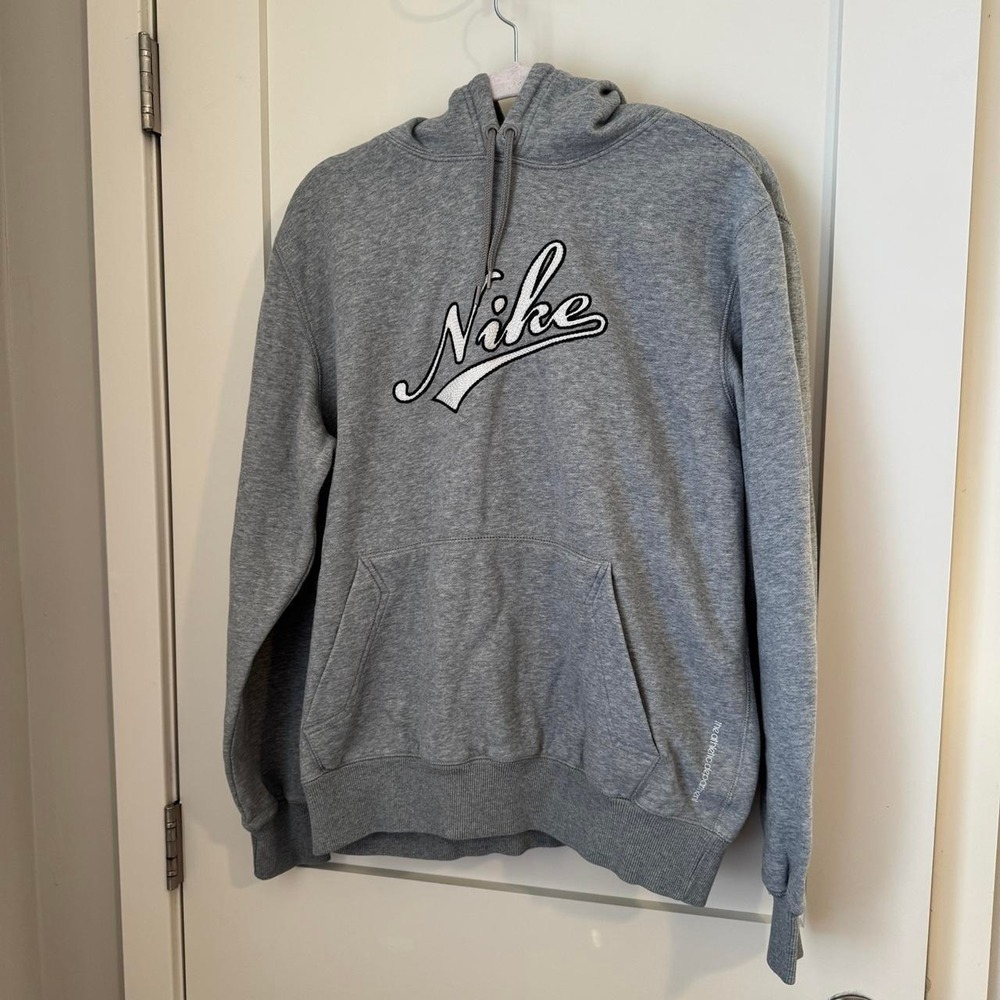Nike Athletic Dept Gray Pullover Hoodie Embroidered Script Logo Mens Large